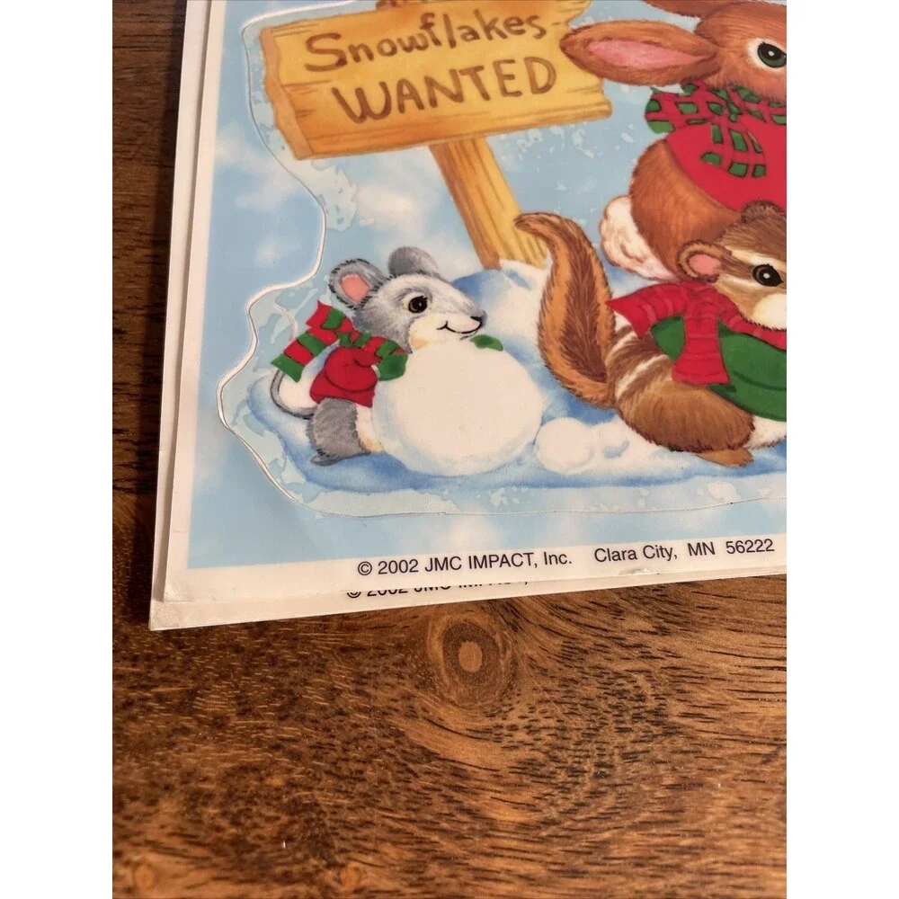 3 Christmas Vinyl Window Clings 2002 Santa Present Snowman Bunnies Bear Angel
